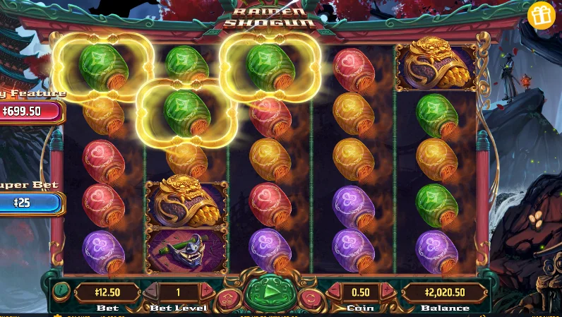 Raiden Shogun Slot Bonus Features - Bamboo Cut Stacked Wilds and Stackable Multipliers
